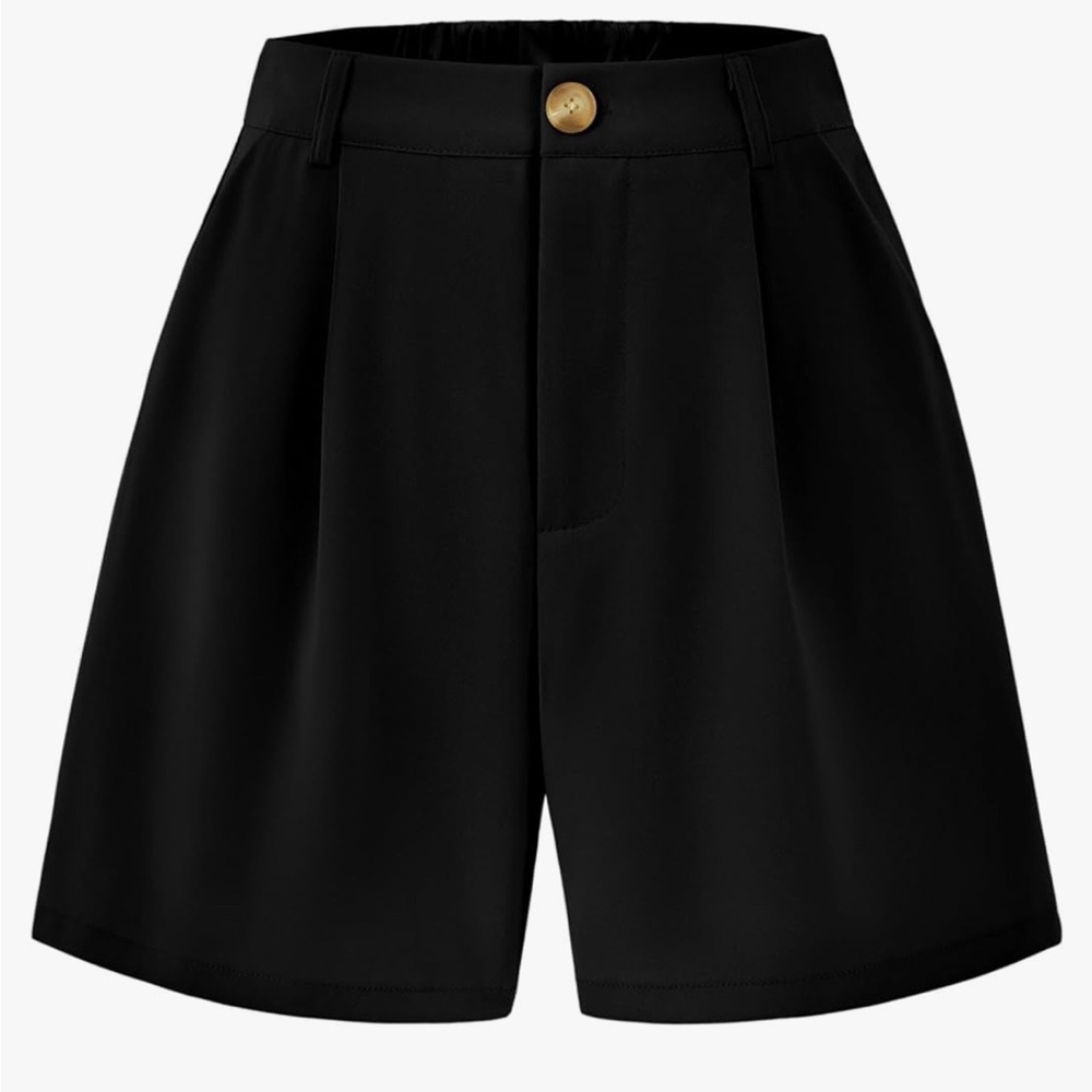 KIRUNDO Women's Elastic High Waisted Pleated Shorts with Pockets